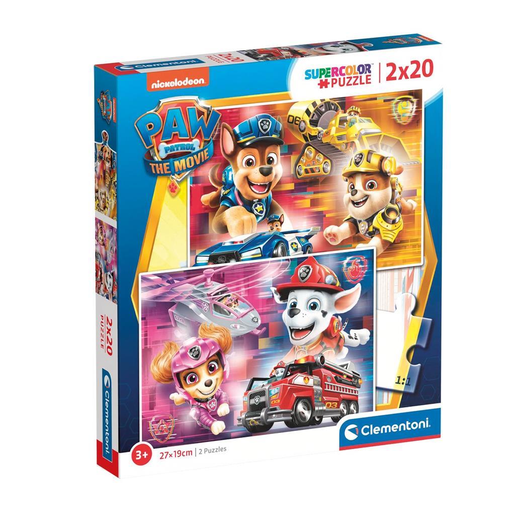 Clementoni Supercolor Paw Patrol The Movie-2x20 (2 20 stuks) - Made in Italy, kinderen 3 jaar, cartoon-puzzel, meerkleurig, 24786