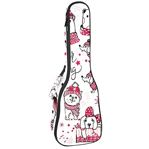 Mersov Tenor Ukulele Gigbag Waterdichte Ukelele Case Gewatteerde Rugzak, Geweldig voor Sopraan Concert (21/23/24") Kerst Hond Patroon