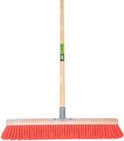 MM Eurotool Brede bezem 60 cm met rode PVC-haren, stokhouder en steel 150 cm