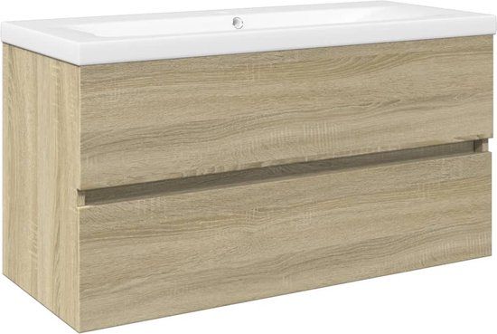 vidaXL 2-delige Badkamermeubelset keramiek en bewerkt hout