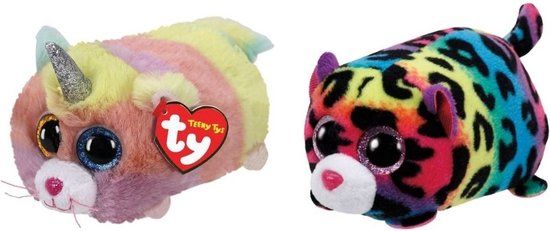 TY Teeny Ty's - Heather Cat & Jelly Leopard - Pluche Knuffel - Meerkleurig