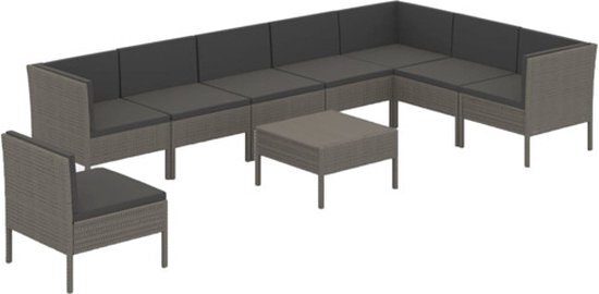 vidaXL 9-delige Loungeset met kussens poly rattan grijs