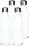 Merkloos / Sans marque Makito Western Europe Waterfles/drinkfles - 4x - transparant - met RVS dop - 650 ml - glas - Sportfles - Bidon