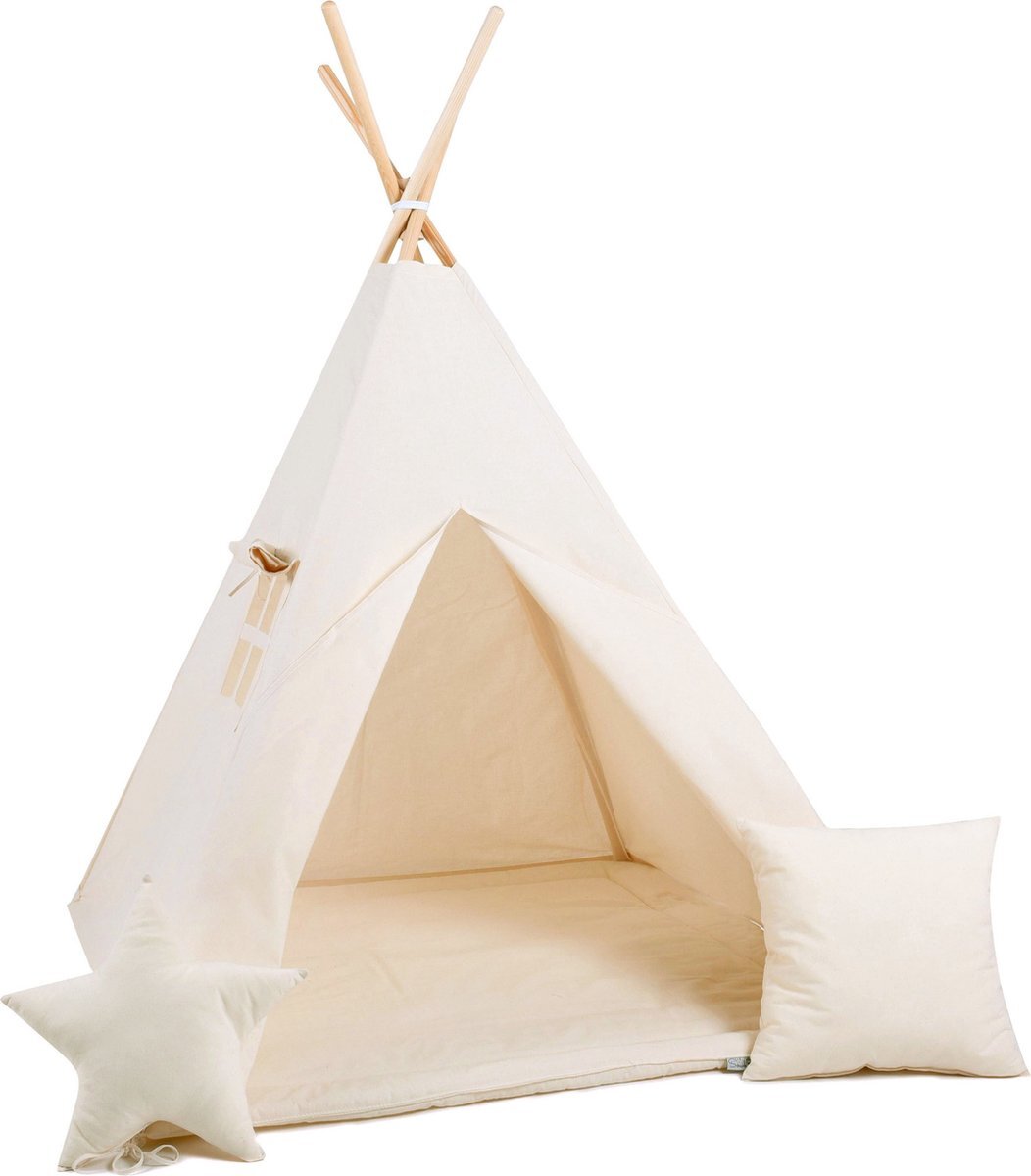 sowka TIPI tent Beige met accessoires TIPI + 2 kussens en mat