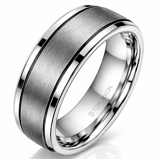 TJ Tom Jaxon Tom Jaxon heren ring Wolfraam Zwarte Groef Mat en Glans-18mm