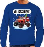 Bellatio Decorations Shoppartners Bv Grote maten foute Kersttrui / sweater - Santa op monstertruck / truck - vol gas ouwe - blauw - voor heren - kerstkleding / kerst outfit XXXL