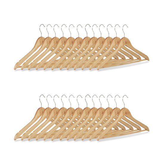 Relaxdays kledinghangers - kledinghangerset - hout - garderobehangers - bruin Pak van 24
