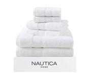 Nautica - 6-delige badhanddoeken, absorberende en vervagingsbestendige katoenen handdoekenset, modieuze badkamerdecoratie (oceane wit, 6-delig)