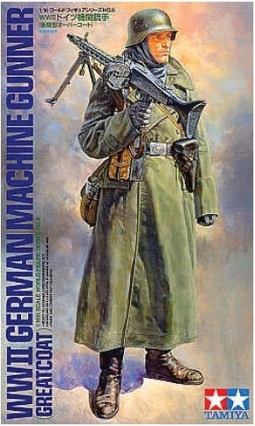 tamiya 300036306 - 1:16 WWII figuur Duitse soldaat met mantel en MG