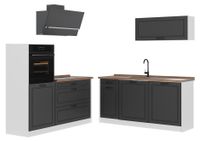 Vicco Complete keukeneenheid R-Line, Antraciet landelijk/Wit, 160 cm goudkleurig eiken werkblad