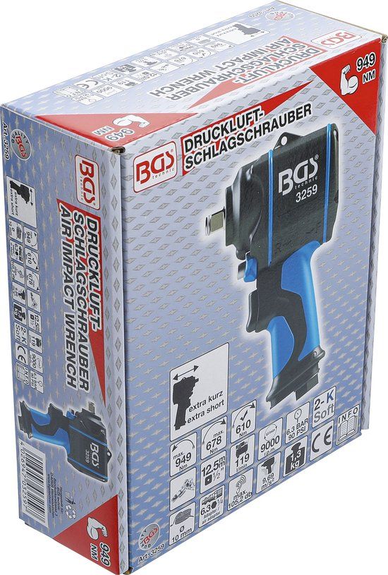 BGS 3259 | Lucht slagmoersleutel | 12,5 mm (1/2") | 949 Nm