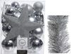 Decoris Kaemingk B.V. Kerstversiering kunststof kerstballen 5-6-8 cm met ster piek en folieslingers pakket zilver van 35x stuks - Kerstboomversiering