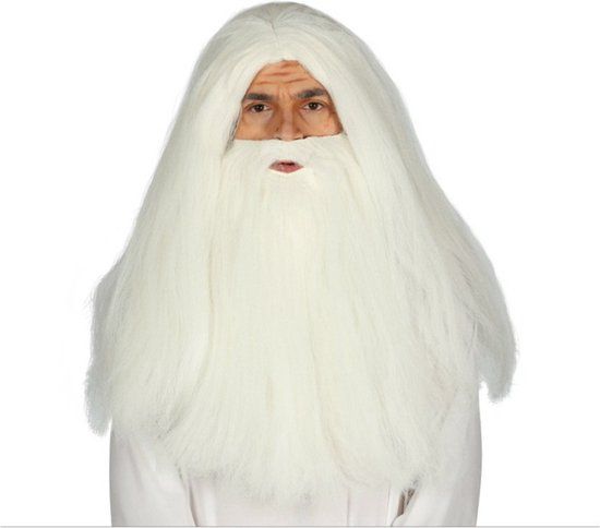 Fiestas Guirca Verkleedpruik en baard tovenaar/wijze man - wit - heren