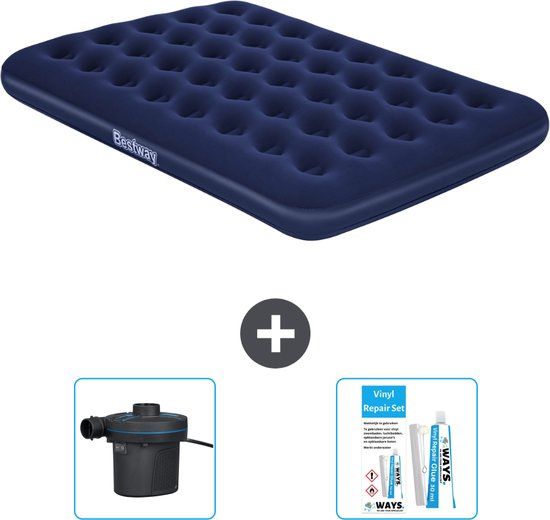 Bestway Luchtbed - Twijfelaar - 137 x 191 x 22 cm - Blauw - Inclusief Pomp en Reparatieset