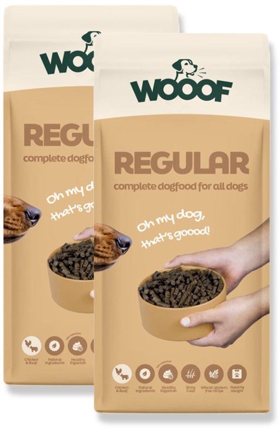 WOOOF Regular 28kg - Geperst hondenvoer - Geperste hondenbrokken - Droogvoer - 2 x 14kg