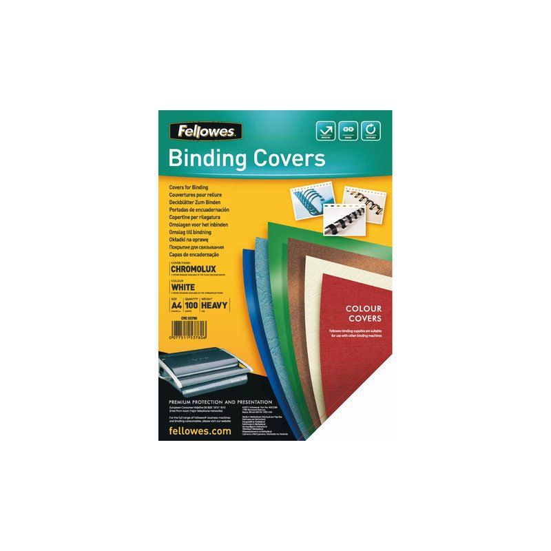 Fellowes Voorblad A4 Chromolux 250gr Wit 100stuks