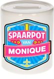 Bellatio Decorations Kinder spaarpot met naam - Monique - keramiek - met dop - wit