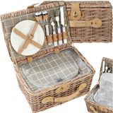 Tectake® complete Picknickmand Set Ameland - Luxe 13-delige Picknick set voor 2 personen - Picknick Mand van Riet - Inclusief Koelvak, Set met Borden, Kunststof Wijnglazen en Roestvrijstalen Bestek