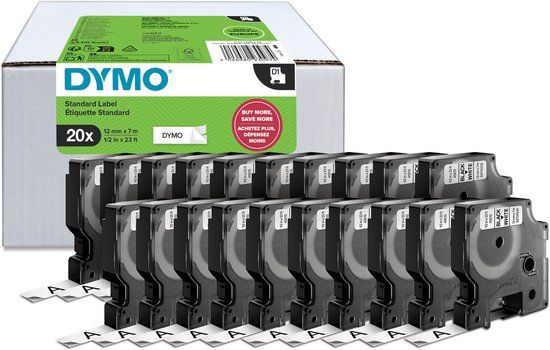 DYMO D1 labels | Zwarte Tekst op Wit Label | 12 mm x 7 m | 20 stuks