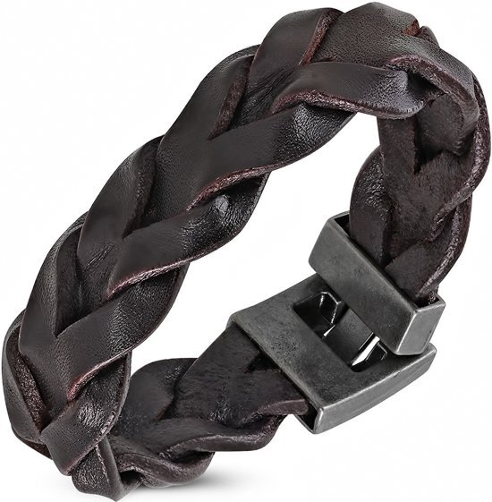 Amanto Armband Djorgen Dark Brown - Heren - Leer - Gevlochten - 20 mm - 21 cm