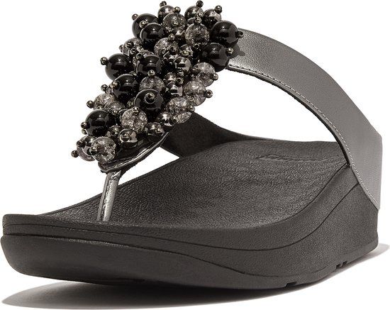 Fitflop Fino Bauble-bead Toe-post Slides Zwart EU 37 Vrouw
