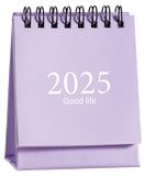Merkloos Driehoekige Bureaukalender 2025 - Opvouwbaar en compact - Paars