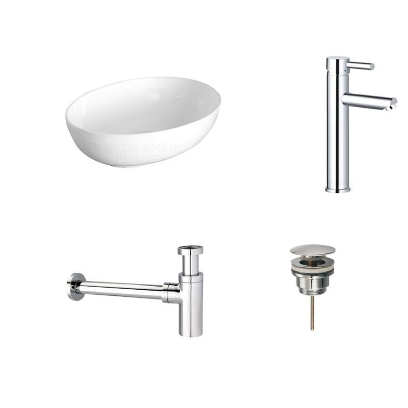 Badkamerplanet Waskomset Keramiek Arena met Chroom Kraan 52x39cm