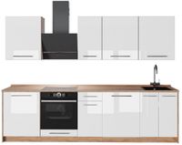 Vicco Complete keukeneenheid Fame-Line, Wit Hoogglans/Goudkleurig Eiken, 280 cm, WB Eik