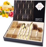 Unyqoos Set de couverts doré pour 6 personnes, 24 pièces Acier inoxydable