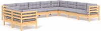 vidaXL 10-delige loungeset met grijze kussens massief grenenhout