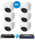 Kit avec PoE, comprenant : 6 caméras dôme, résolution 4MP, enregistreur NVR, et un commutateur PoE
