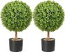 Topiaires artificielles en buis, hauteur 60 cm (2 pièces), topiaires artificielles en forme de boule avec jardinières, plante artificielle verte avec feuilles remplaçables et port pour décoration intérieure/extérieure/jardin