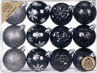 Inge-glas Inge Christmas Kerstballen Gedecoreerd - 12x - Zwart - 6 cm - Kunststof