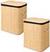 Kipit Wasmand van bamboe - 2x - zwart / bruin - 60 liter - 40 x 30 x 50 cm - met deksel - met binnendoek