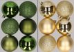 Merkloos / Sans marque Billiet - Vanlaere 12x stuks kunststof kerstballen mix van appelgroen en goud 8 cm