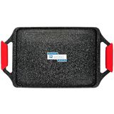 briebe Black Titanium Grillplaat Inductie, Antiaanbak Titanium, Gietaluminium, Grillpan Bakplaat 43x25cm, PFOA-vrije Coating, Siliconen Handgrepen, Keramische Kookplaat, Gas, Oven