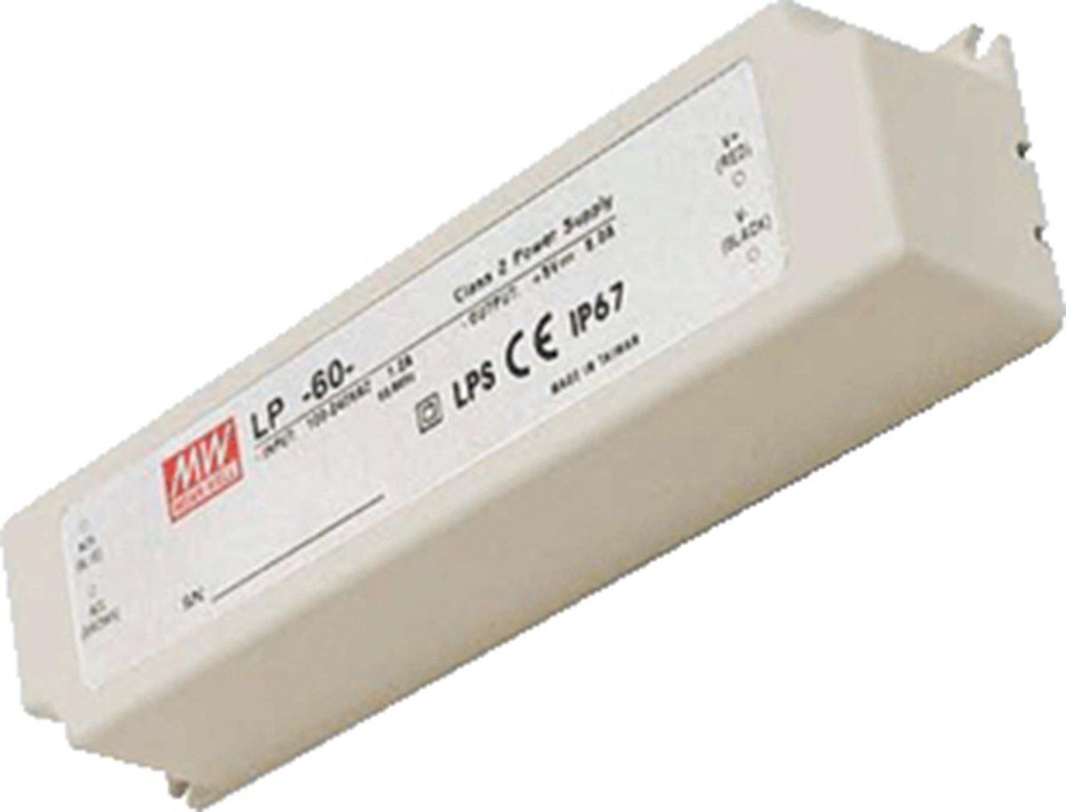 Mean Well LED Transformator 12V - Max. 60 Watt - Waterdicht IP67 - Wit