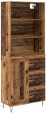 vidaXL Highboard Oudhout 69,5 x 34 x 180 cm Bewerkt hout en glas