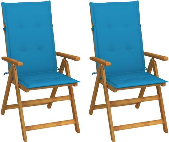 vidaXL Tuinstoelen 2 stuks verstelbaar met kussens massief acaciahout Blauw