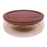 QUVIO Glazen opbergbak - Met deksel - Diameter 23 cm - Glas - Hout - Bruin