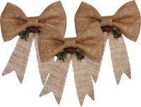 Arte r Artesania Cerd 3x stuks kerstboomversieringen ornament strikjes/strikken jute beige 25 x 26 cm