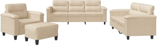 vidaXL 4-delige Loungeset met kussens microvezelstof crèmekleurig