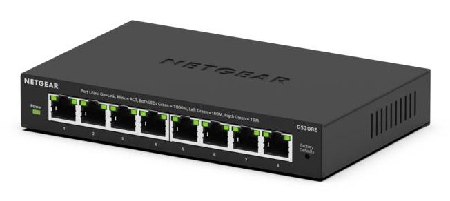 NETGEAR GS308E - Managed L2/L3 Gigabit Ethernet Switch - 8-Port - PoE - Black