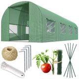 Plonos Folietunnel broeikas met frame staal set met plantensteunen accessoires 3 x 4,5 x 2 m 13,5 m2 groen