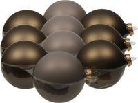 Othmar Decorations Eucalyptus 12x stuks kerstversiering kerstballen eucalyptus grijs/bruin van glas - 10 cm - mat/glans - Kerstboomversiering