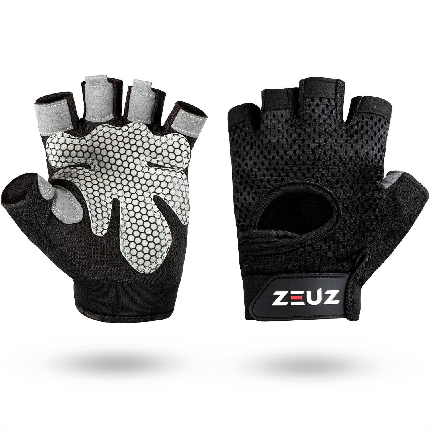 ZEUZ ZEUZ® Sport & Fitness Handschoenen Dames & Heren – Krachttraining Artikelen – Gym & Crossfit Training – Grijs & Zwart – Gloves voor meer grip en bescherming tegen blaren & eelt - Maat M