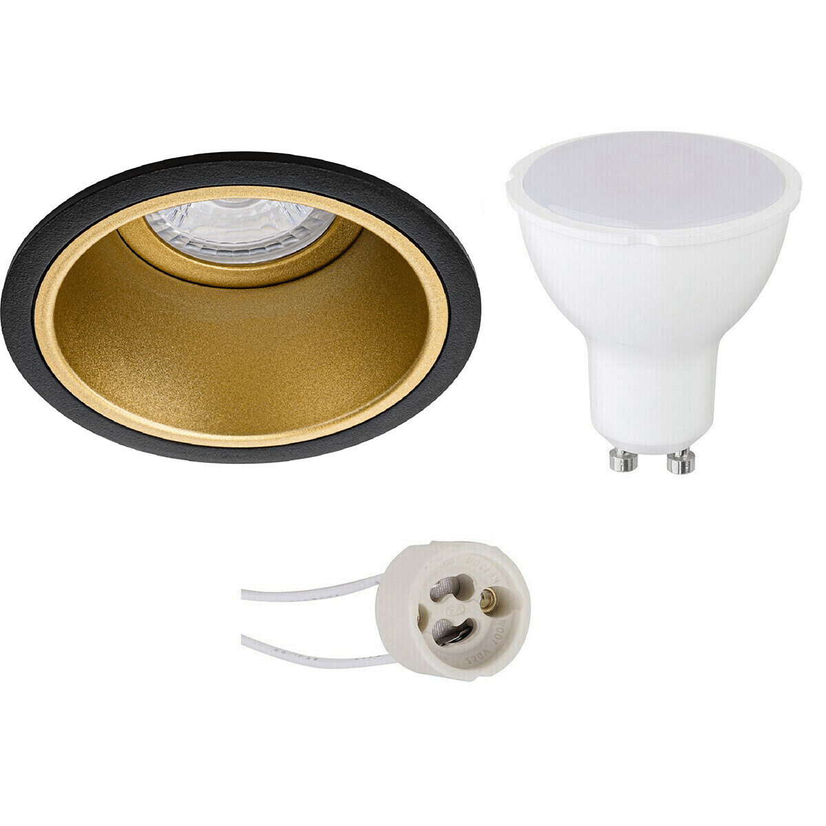 BES LED Voordeelset LED Spot Set - Pragmi Minko Pro - GU10 Fitting - Inbouw Rond - Mat Zwart/Goud - 6W - Helder/Koud Wit 6400K - Verdiept - Ã˜90mm