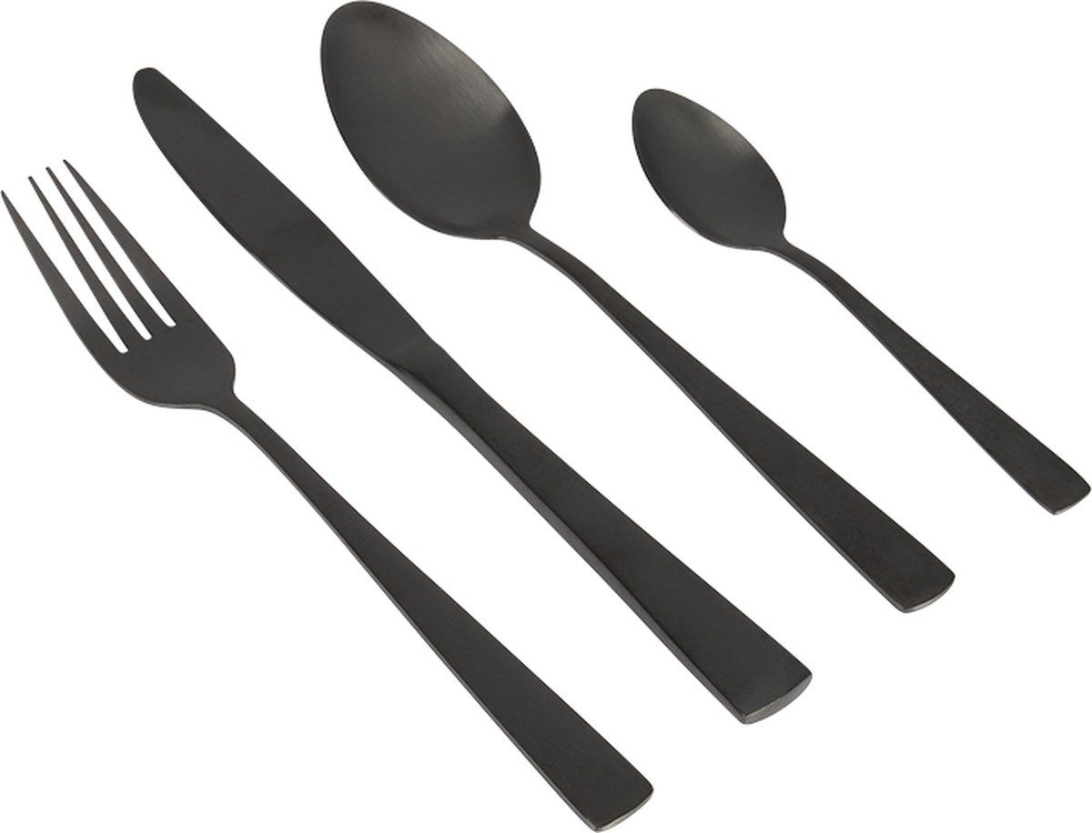 Gimex Bestek Zwart 16-Delig - Campingbestek - Rvs