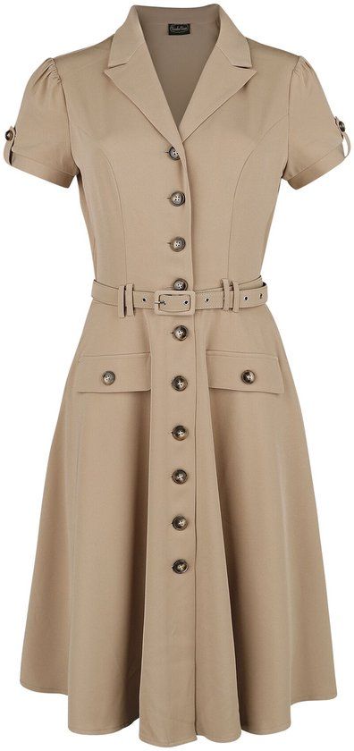 Voodoo Vixen Ida Safari Flare Dames Midi-jurk - bruin - 4XL