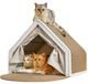Maison pour chat bois - Planche griffoir sisal - 2-en-1 - 50 x 40 x 40 cm - Beige